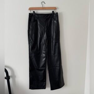 Black Faux Leather Straight-Leg Pants
